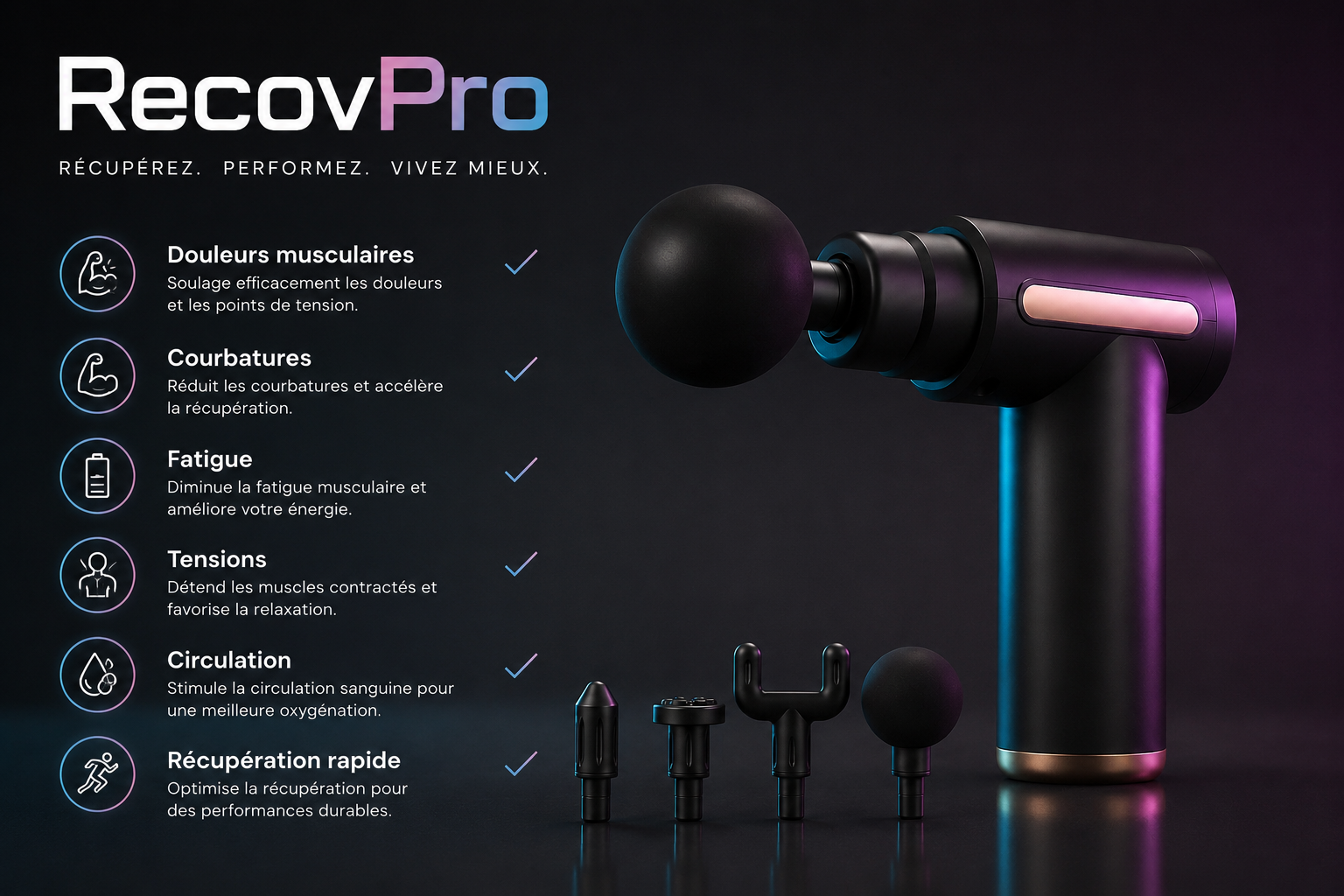 RecovPro — Pistolet de Massage Percussion Professionnel | Récupération Musculaire Rapide
